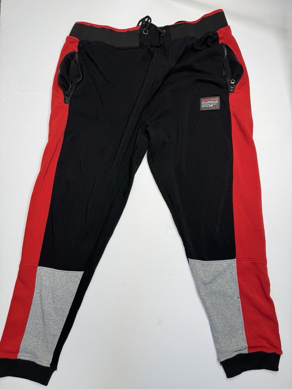 Akademiks Joggers Mens 4XL Black Red Gray Colorblock Sweatpants Zip Pockets